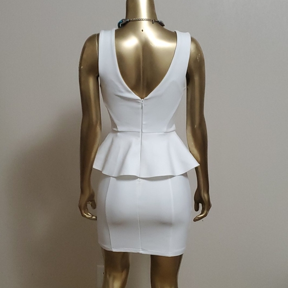 TopShop White Peplum Bodycon Mini Dress Size 4 - Picture 5 of 8